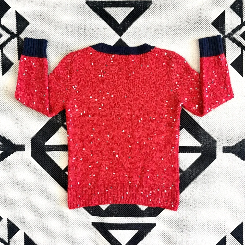 J. Crew Red & Navy Sequin Wool Mohair Blend Crewneck Sweater Small